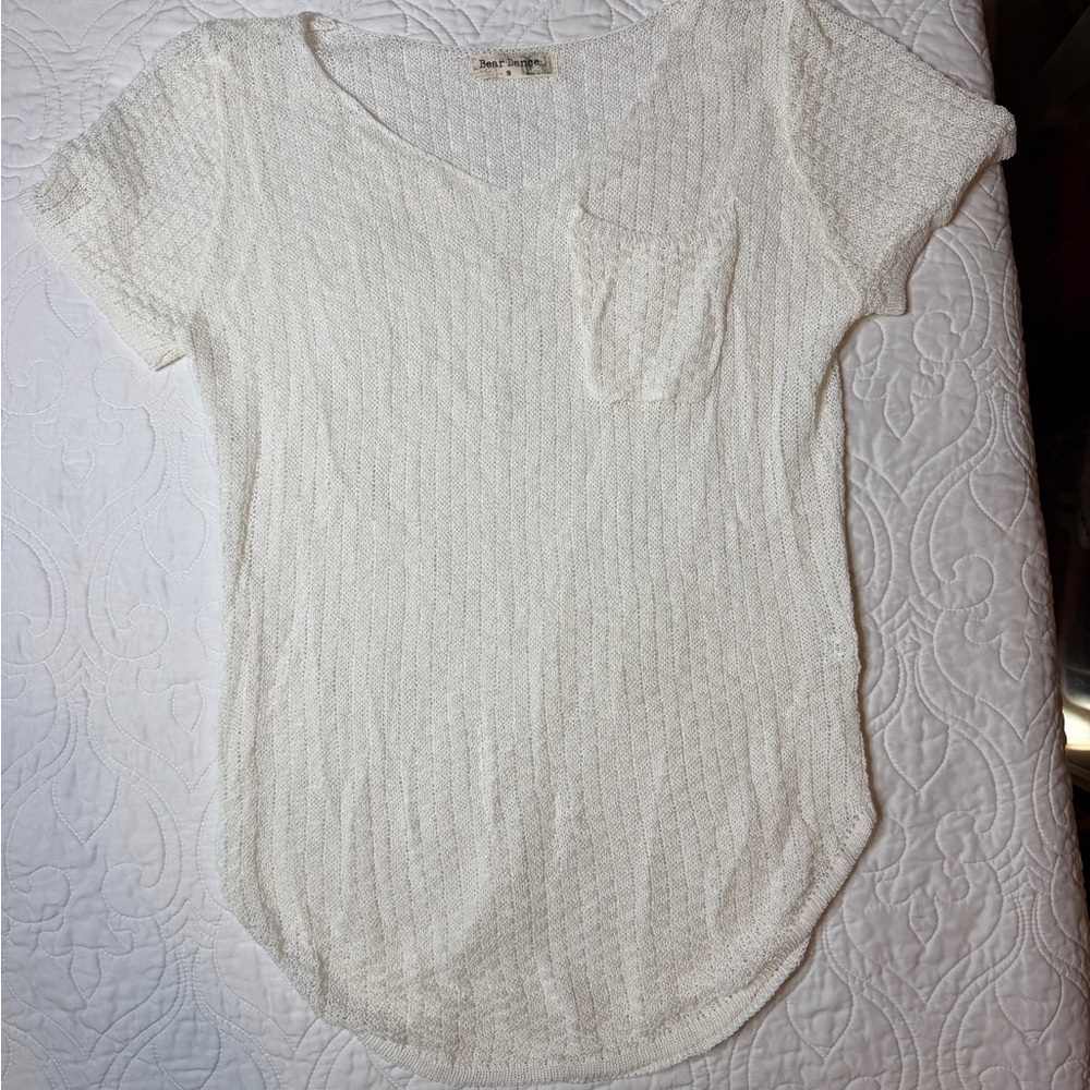Bear Dance Cream Knit Boho Top Small Sheer Lightweight